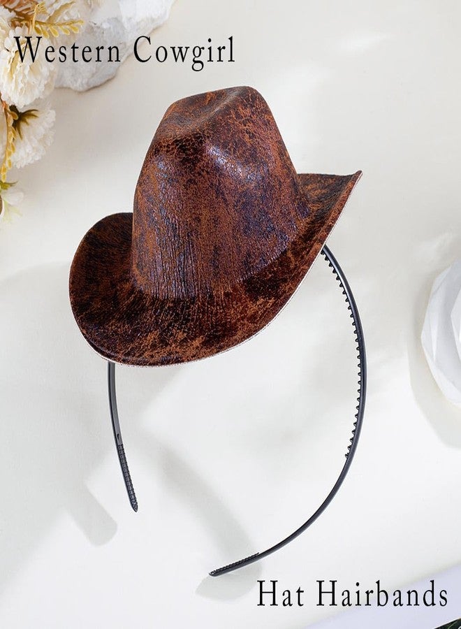 Firuilo Cowgirl Hat Headband Mini Cowboy Hat Headbands Western Cowboy Hairbands Cowgirl Costume Hair Accessories for Women (A-Brown, One Size) - Image 5